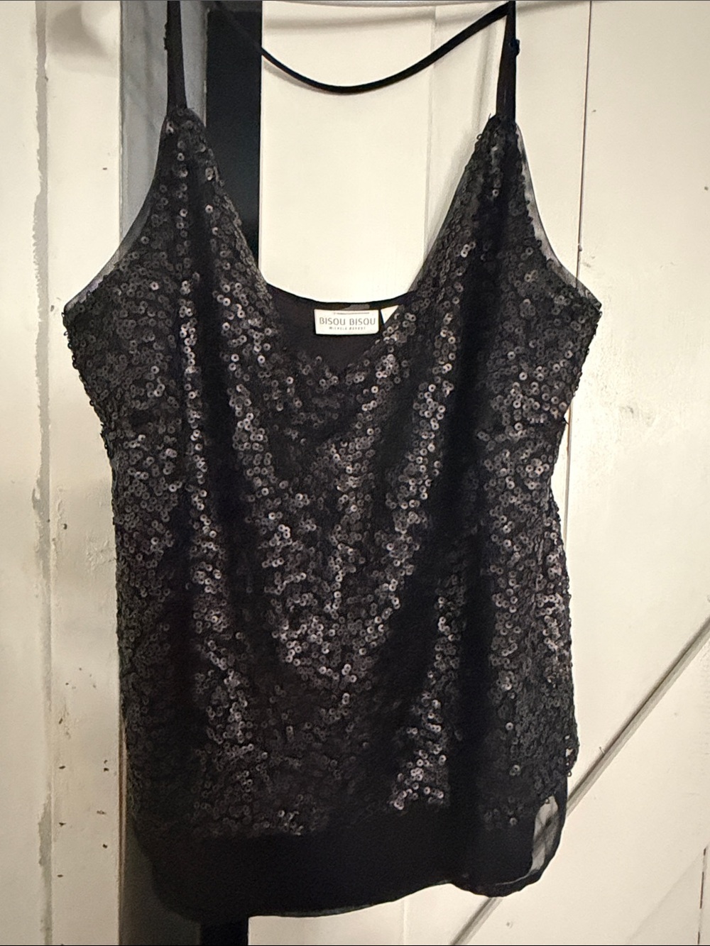 Bisou Bisou Black Sequin Cami with Adjustable Straps xl